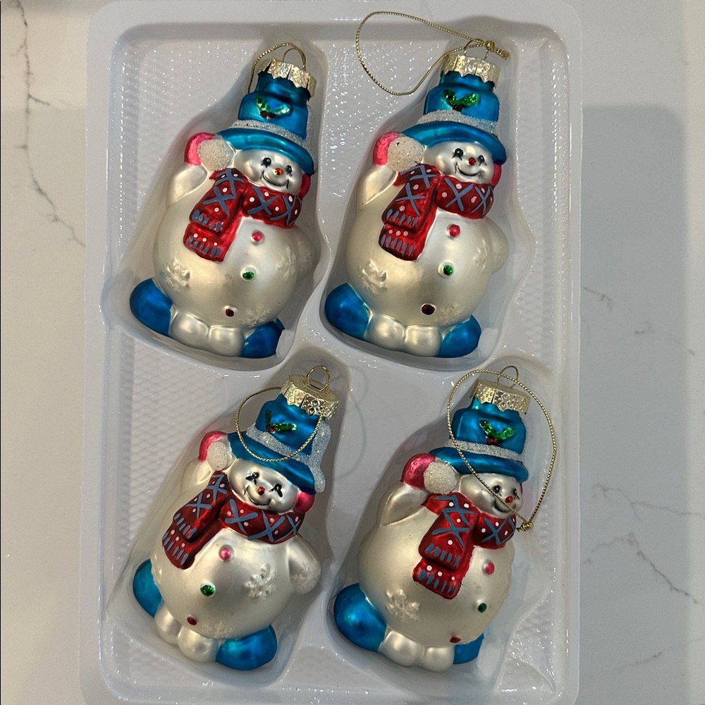VTG Holiday Collection Snowman Ornaments, hand decorated glass ornament 12 total